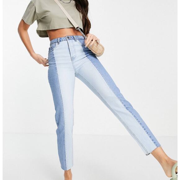 ASOS Stradivarius STR Two Tone High Rise Straight Leg Tapered Jeans Size 2 - Picture 7 of 8